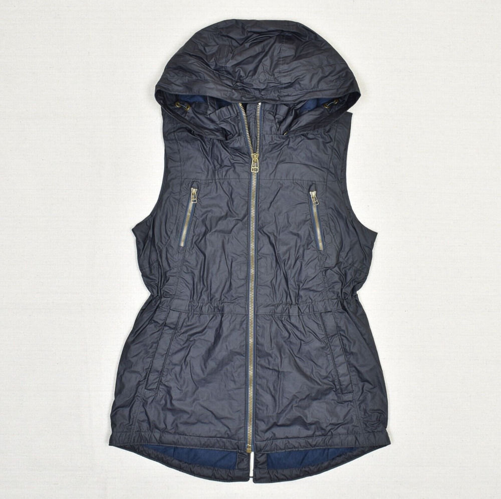 Athleta Navy Hooded Sleeveless Puffer Vest